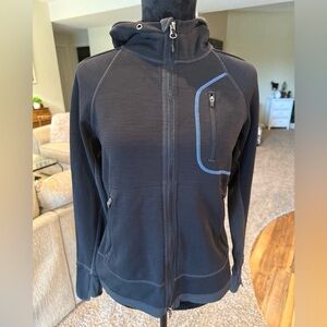 Title Nine Women's Black Jacket with Blue Accents Flower Design in Hood